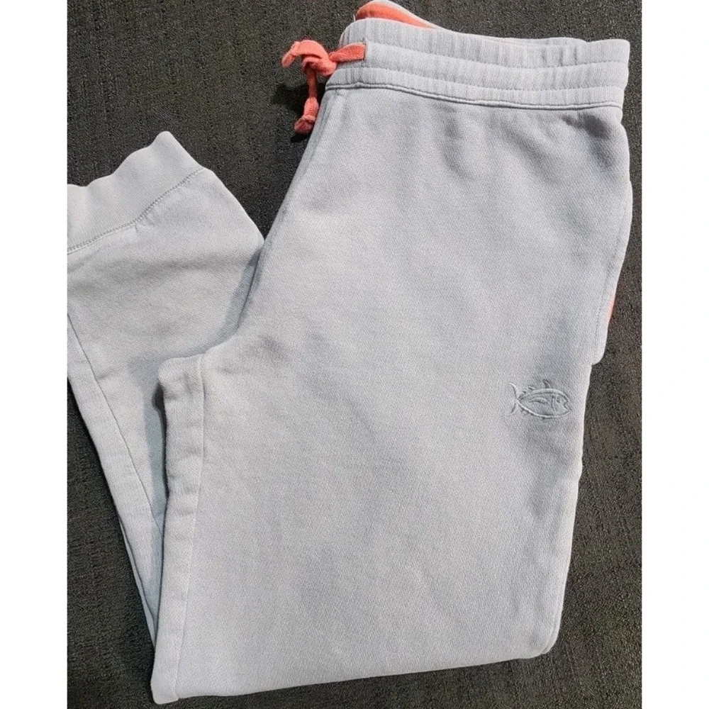 Boys Southern Tide‎ Sun Farer Terry Jogger L Lounge Comfy Gray Pink Beach EUC